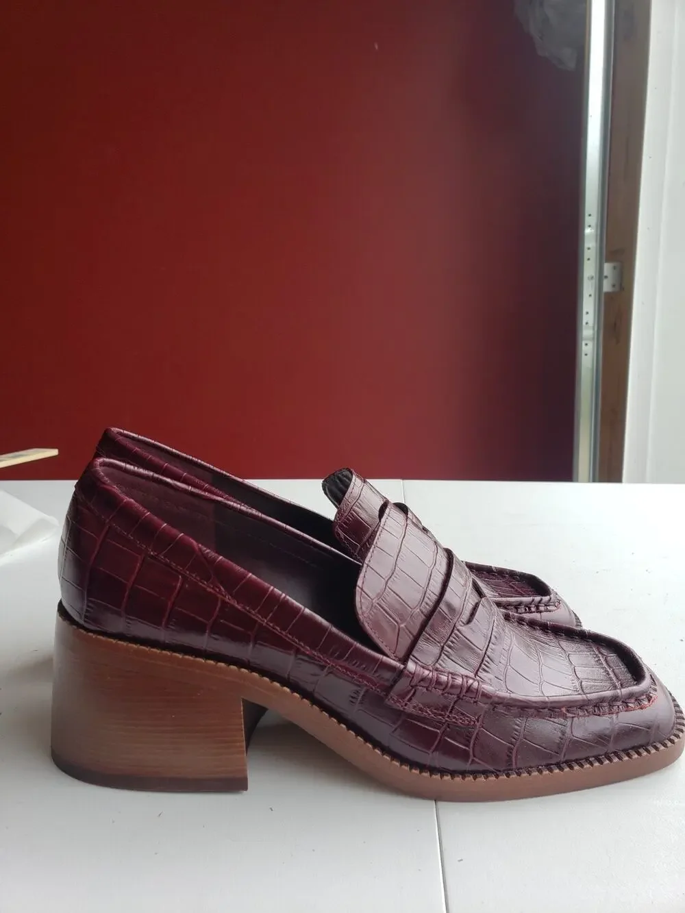 Dolce Vita Heels Shoes Size 8.5 Women Red Animal Print Block Ladies Slip On NWOB